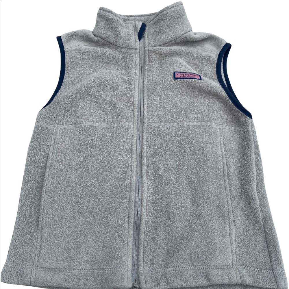 Vineyard Vines Boys Fleece Vest -light tan w/ blue trim